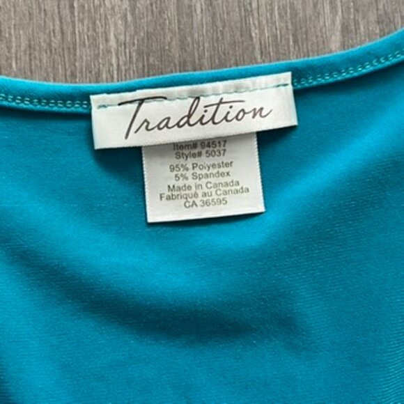 Tradition Blue V Neck Blouse with Bracelet Length Sleeves - Picture 3 of 9